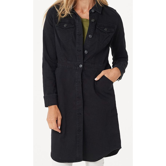 LOGO by Lori Goldstein Button Front Denim Duster Black Wash Large Size - Picture 1 of 1